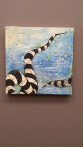 Encaustic on Wood Cradle Panel with Collage Size 8x8 inches Original Price: $50 cdn